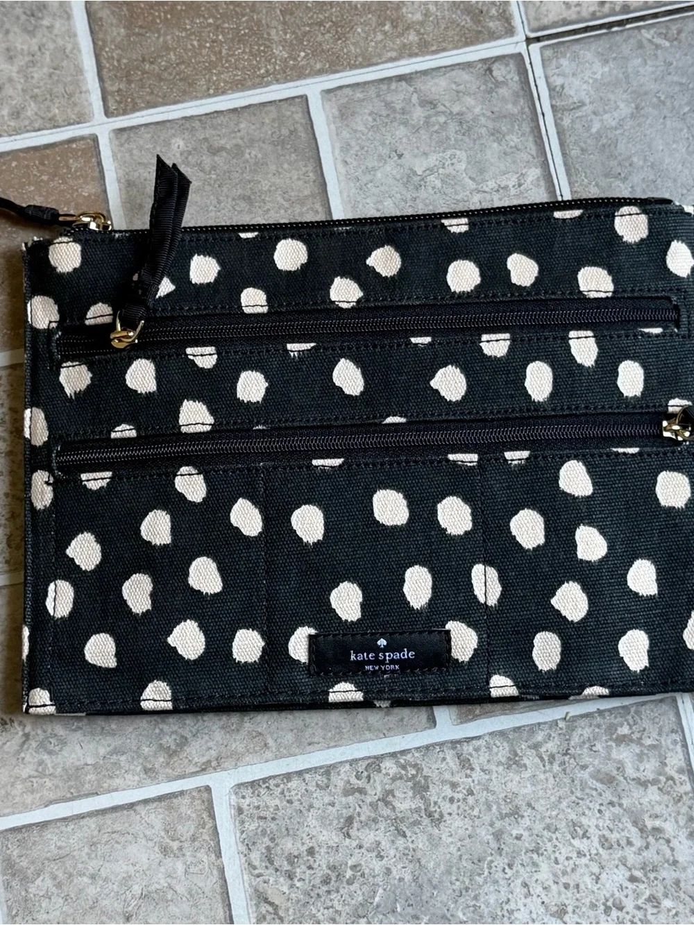 kate spade Black & White Polka Dot Zip Cosmetic Pouch